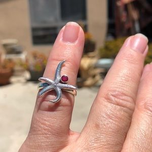 Ruby Indian Sterling Silver Starfish Ring Sz 6.5